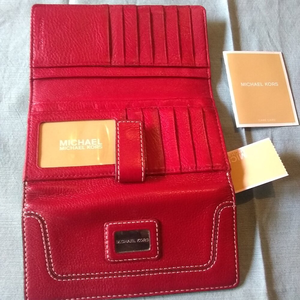 Michael Kors, Brookville Genuine leather, red pebble, bifold wallet, clutch - Picture 6 of 6
